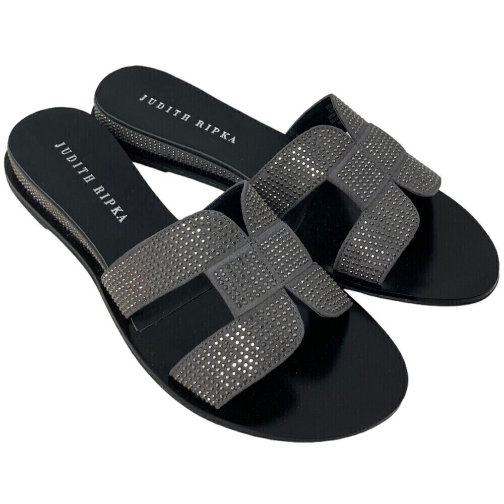 NEW Judith Ripka Sloane Slide Sandals Women's Size 6 M Embellished Gray